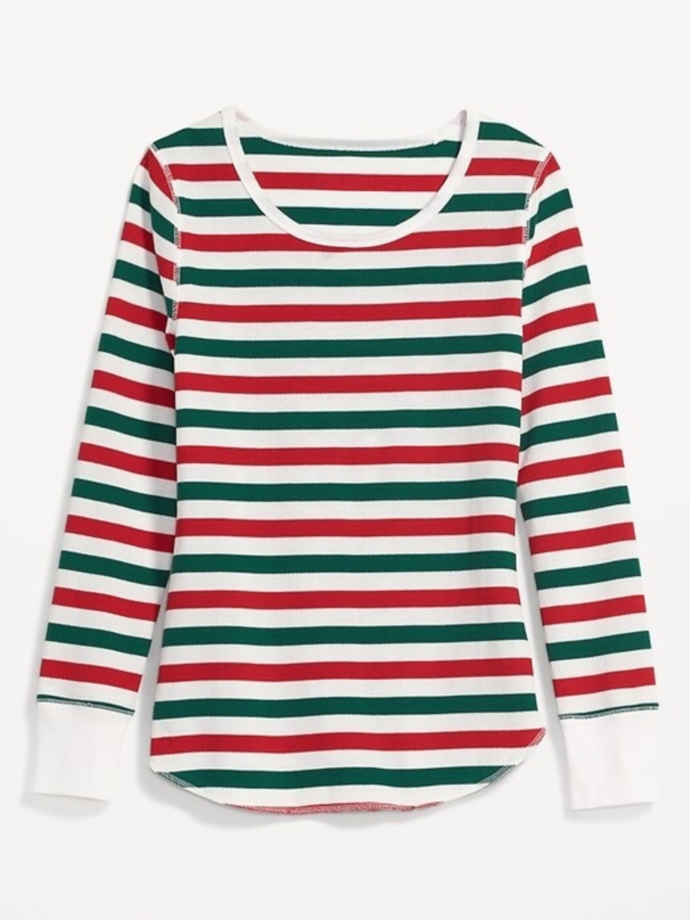 Old Navy Red, Green, and Cream Striped Long Sleeve Thermal Top Christmas Pajamas